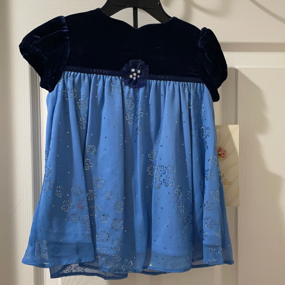 Baby girl flower dress Dark and light blue Size 12 Months